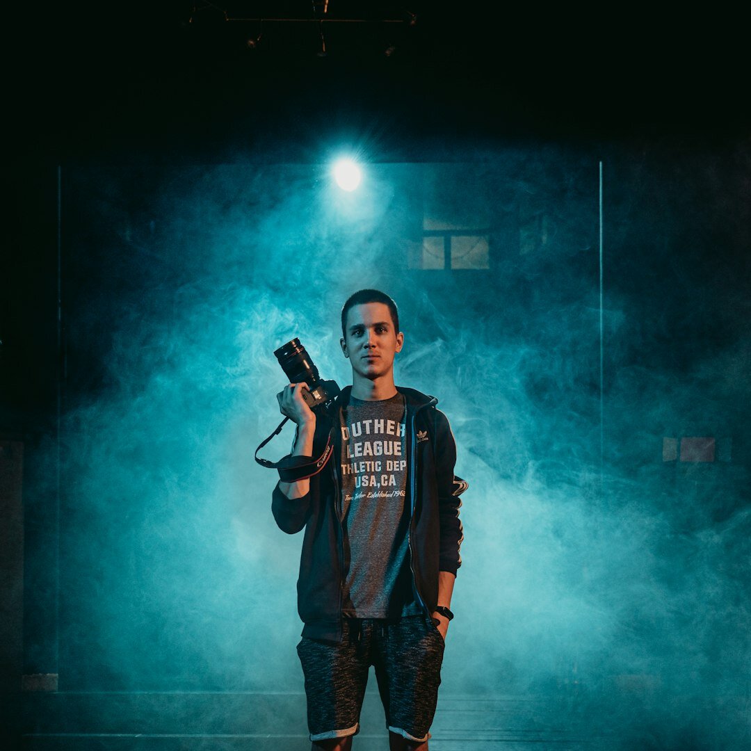 Australian man camera operator portrait in studio